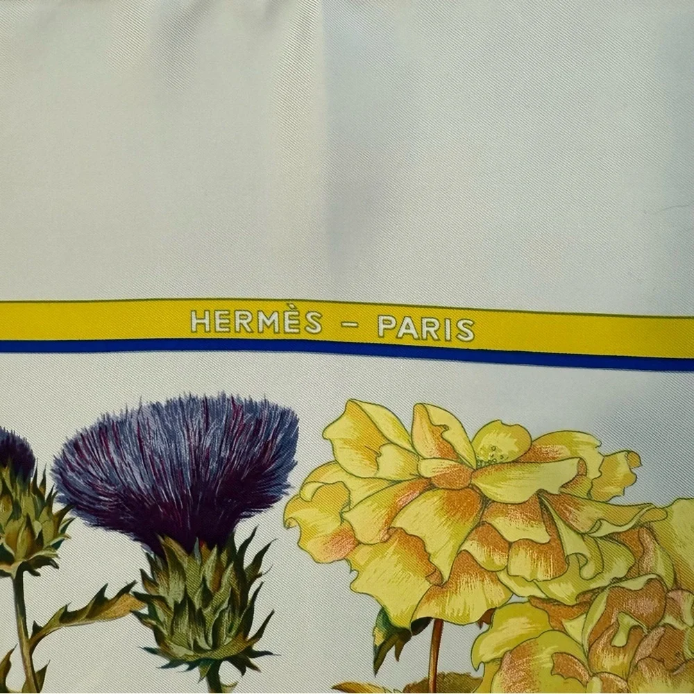 Hermes Floral Silk Scarf with Ribbon Design 35”